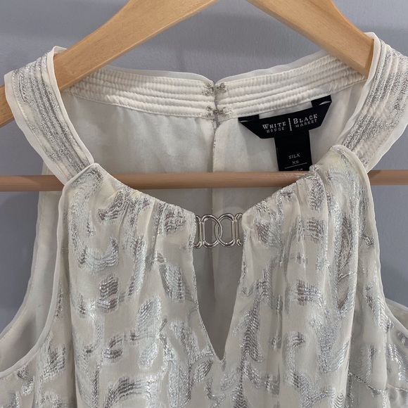 White House Black Market white halter tank top with silver embroidery - Picture 10 of 10